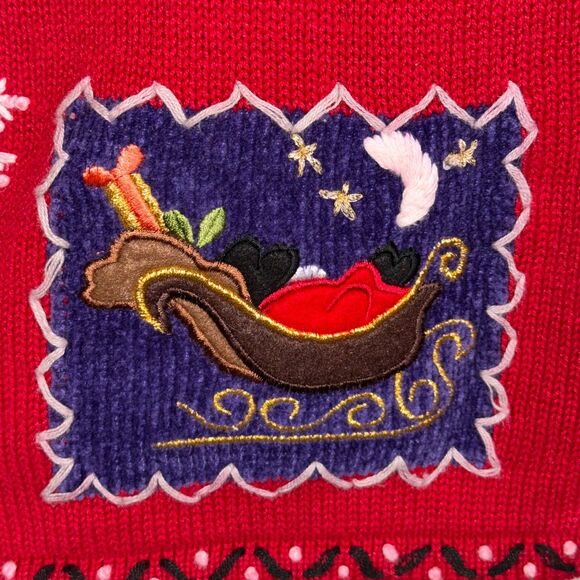 Vintage Red Embroidered Christmas Sweater Applique Holiday Medium Cherokee - Picture 5 of 9
